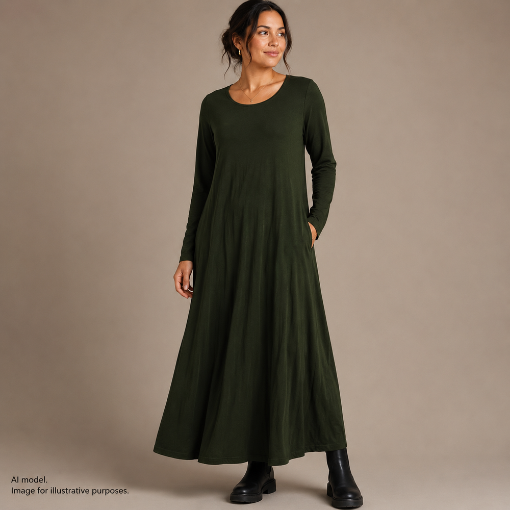 Bryn Walker Dress Womens Medium Green Long Sleeve Midi Stretch Made in USA